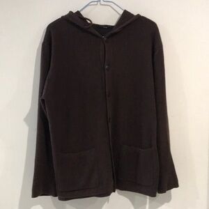 Button-Up Hooded Knit Cardigan in Deep Brown